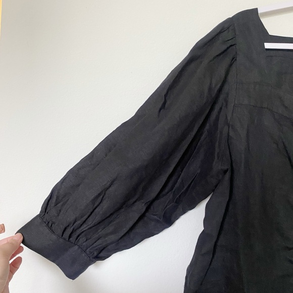 J.Crew Square Neck Button Front Linen Top Boho Preppy Summer Black Size 2X - Picture 4 of 7